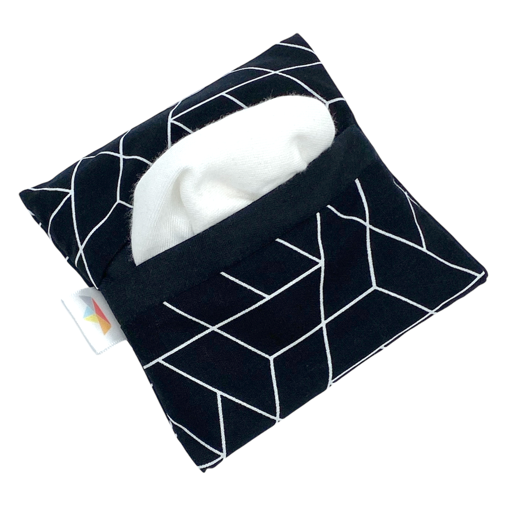 Double Pouch of Reusable Tissues - Geo black